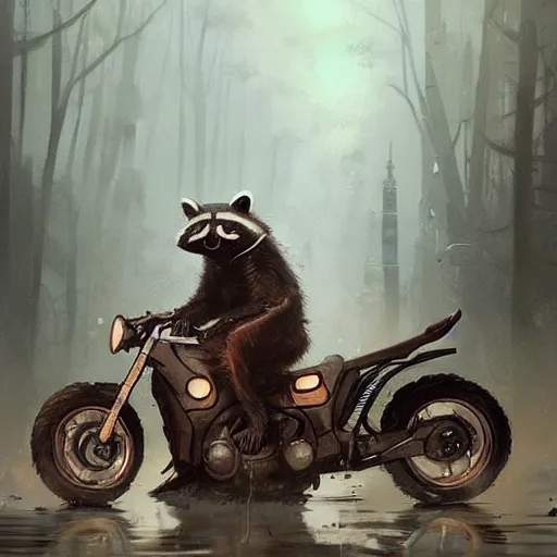 Prompt: raccoon motorcycle,digital Art,greg rutkowski, trending on artstation, cinematic