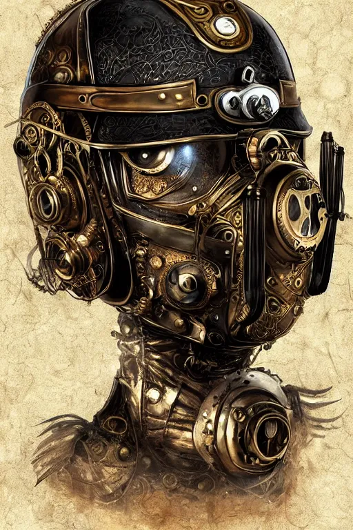 Image similar to steampunk helmet fantasy art mask robot ninja stylized digital illustration sharp focus, elegant intricate digital painting artstation concept art global illumination ray tracing advanced technology chaykin howard and campionpascale and cooke darwyn and davis jack