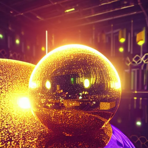 Image similar to tilt shift sphere ipercube particles huge light intricate reflection diffraction marble gold obsidian preraffaellite photography cut, octane, artstation render 8 k neon