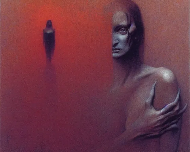 Image similar to by francis bacon, beksinski, mystical redscale photography evocative. uma thurman