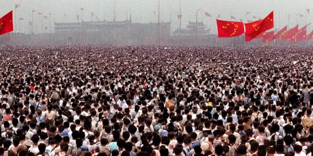 Prompt: tiananmen square protests, April 15, 1989