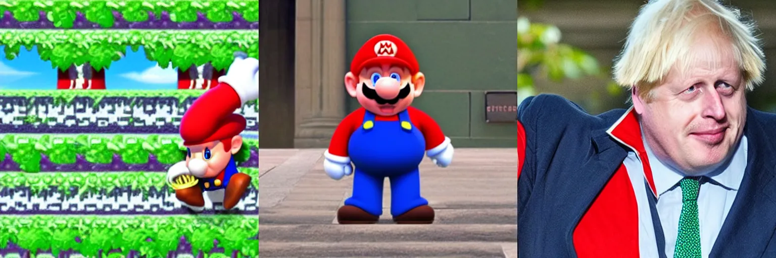 Prompt: Boris Johnson is Mario from Super mario world