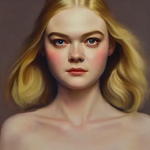 Prompt: ultra realistic medium shot portrait painting of elle fanning in prey, art by frank frazetta and j. c. leyendecker and peter paul rubens, 4 k, ultra realistic, highly detailed, epic lighting