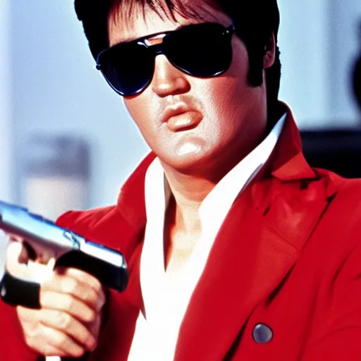 Image similar to elvis as tony montana in scarface