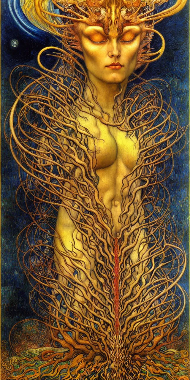 Image similar to Divine Chaos Engine by Karol Bak, Jean Delville, William Blake, Gustav Klimt, and Vincent Van Gogh, symbolist, visionary