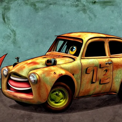 Prompt: mater from the Pixar movie cars in the style of william blake watercolor