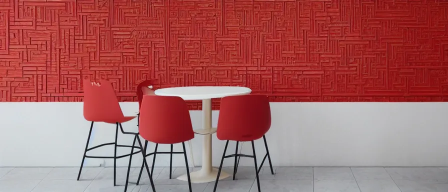 Image similar to a beautiful simple interior render of small roasted string hotpot restaurant restaurant yan'an, wall corner, from china, red paper wall and white tile floor, rectangle white porcelain table, fine simple delicate structure, chinese style, simple composition, simple style structure decoration design, victo ngai, 4 k hd