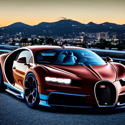 Image similar to synthwave bugatti chiron at sunset