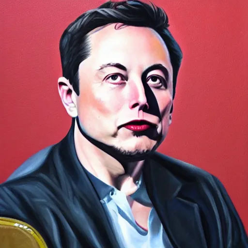 Image similar to photorealistic painting of Elon Musk wearing a bikini