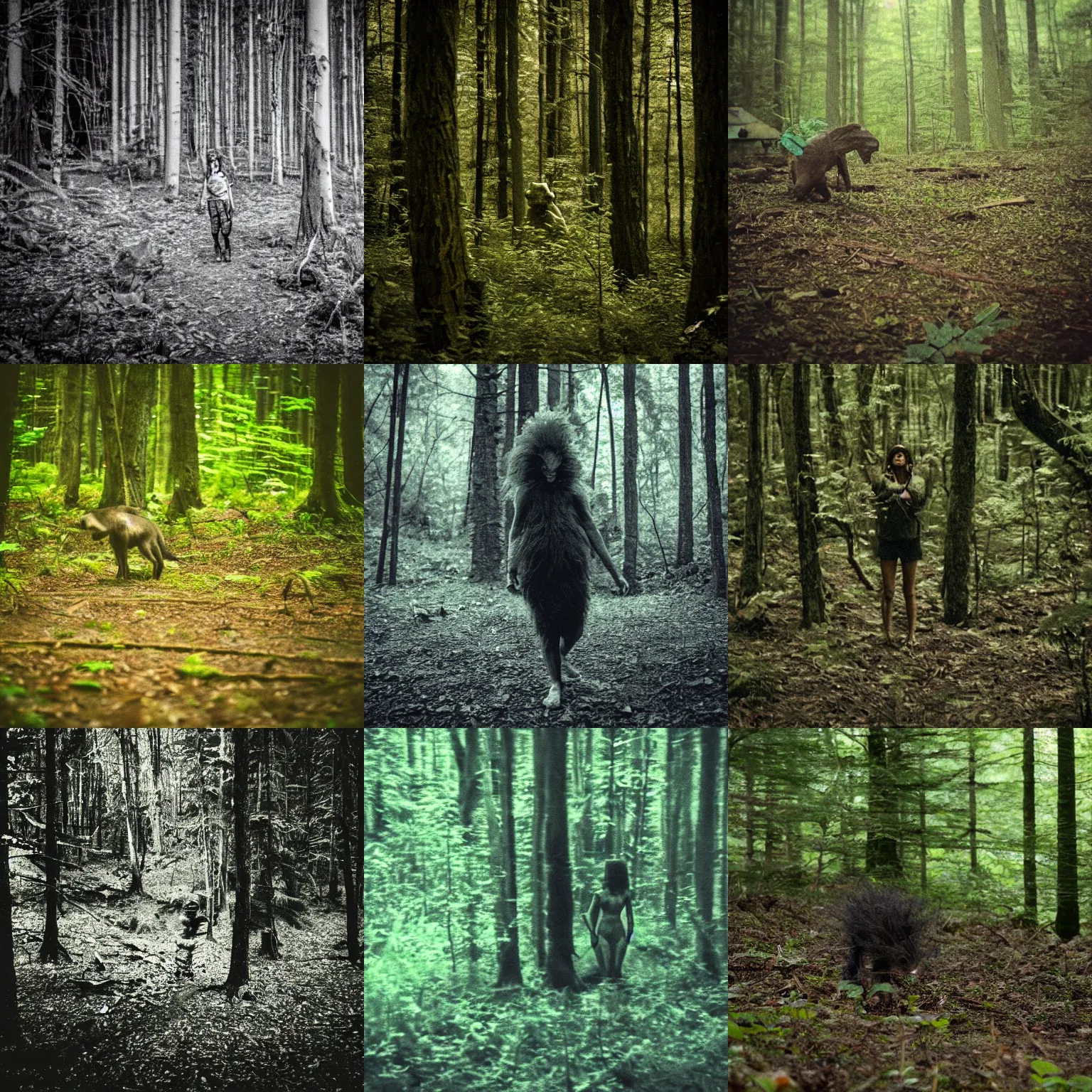 Prompt: grainy found footage of a creature in the forest