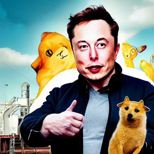 Prompt: movie poster of elon musk with doge coin