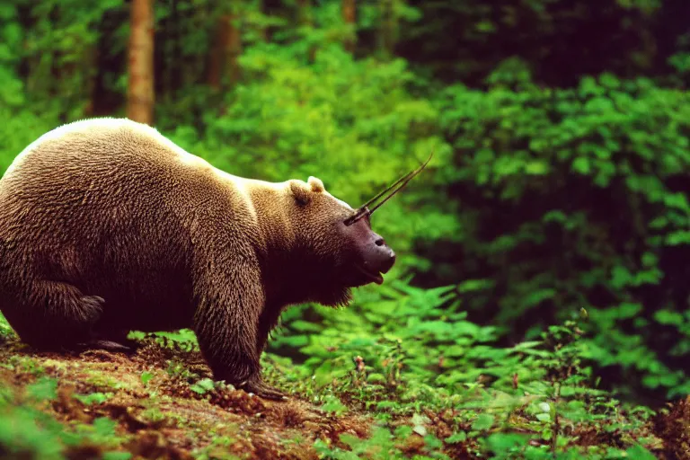 Prompt: a photo of a snail grizzly bear in its natural habitat, kodak ektachrome e 1 0 0 photography
