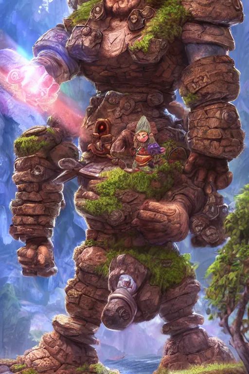 Image similar to zelda fantasy art giant golem troll wood rock greeble gemstone, global illumination ray tracing hdr fanart arstation by sung choi and eric pfeiffer and gabriel garza and casper konefal