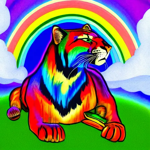 Prompt: a giant rainbow colored panther as merlin the wizard, digital art, portrait in the style of hayao miyazaki