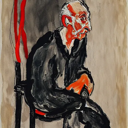 Image similar to painting of a man staring at you, by georg baselitz