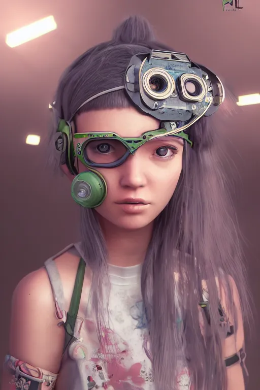 Image similar to solarpunk girl kawaii wearing oculus, ultra realistic, concept art, intricate details, highly detailed, photorealistic, octane render, 8 k