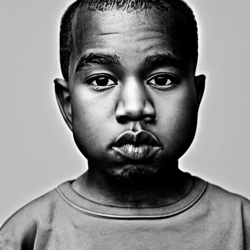 Prompt: the face of young kanye west wearing yeezy clothing at 6 years old, black and white portrait by julia cameron, chiaroscuro lighting, shallow depth of field, 8 0 mm, f 1. 8