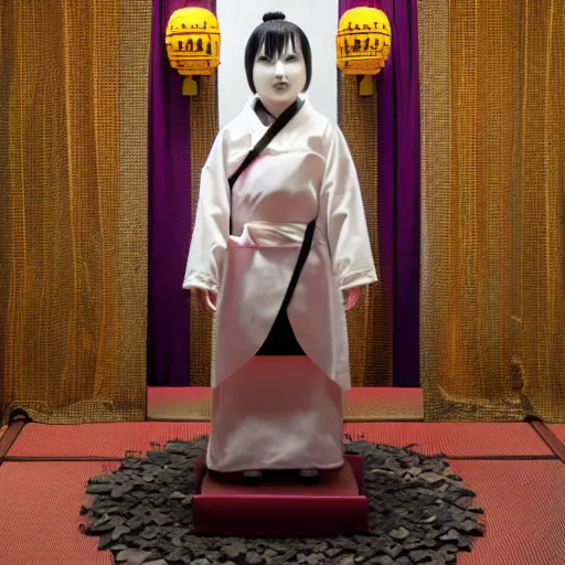 Image similar to animatronic of a japanese cult priestess