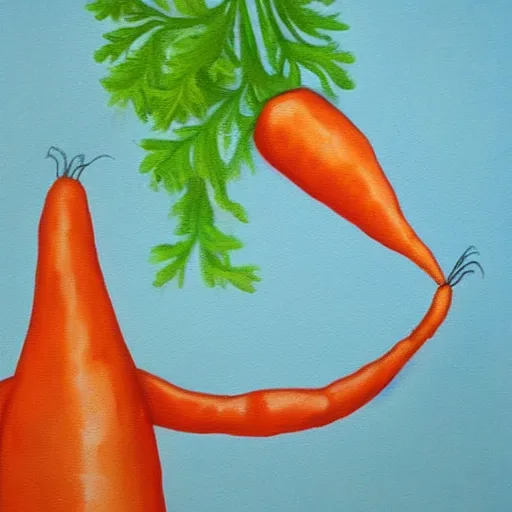 Prompt: Creepy painting of anthropomorphic carrot