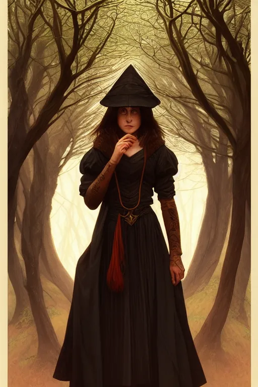 Prompt: symmetry portrait of welsh brunette witch student in mans tunic, tomboy, short hair, forest, magic, intricate, elegant, highly detailed, digital painting, artstation, concept art, smooth, sharp focus, illustration, art by artgerm and greg rutkowski and fra angelico and alphons mucha