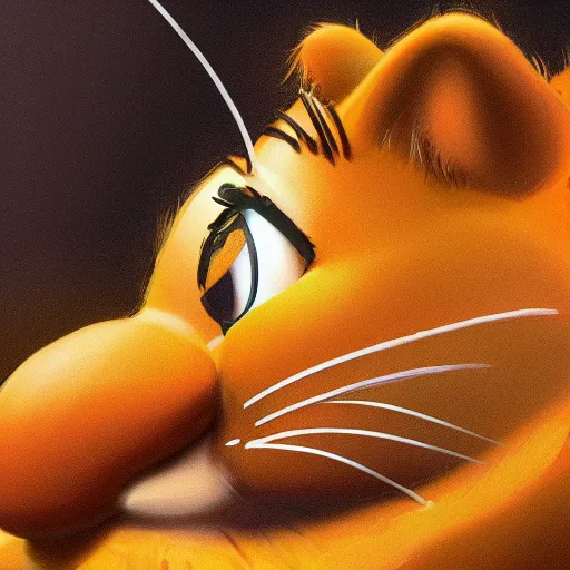 Image similar to close up of garfield with lasagna realistic shaded, fine details, realistic shaded lighting poster by greg rutkowski