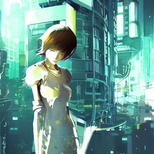 Image similar to Frequency indie album cover, luxury advertisement, white and yellow colors. highly detailed post-cyberpunk sci-fi close-up cyborg detective girl in asian city in style of cytus and deemo, mysterious vibes, by Ilya Kuvshinov, by Greg Tocchini, nier:automata, set in half-life 2, beautiful with eerie vibes, very inspirational, very stylish, with gradients, surrealistic, dystopia, postapocalyptic vibes, depth of filed, mist, rich cinematic atmosphere, perfect digital art, mystical journey in strange world, beautiful dramatic dark moody tones and studio lighting, shadows, bastion game, arthouse