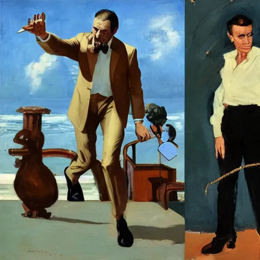 Image similar to sigmund freud as james bond, by robert e. mcginnis, by paula rego, by neo rauch, by eric fischl