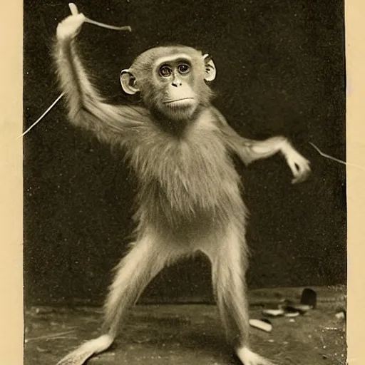 Image similar to Victorian era monkey dancing in a landfill