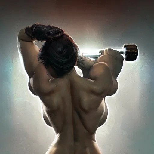 Image similar to Dumbbell, box art, highly detailed, digital painting, artstation, concept art, smooth, sharp focus, illustration, art by artgerm and greg rutkowski and alphonse mucha