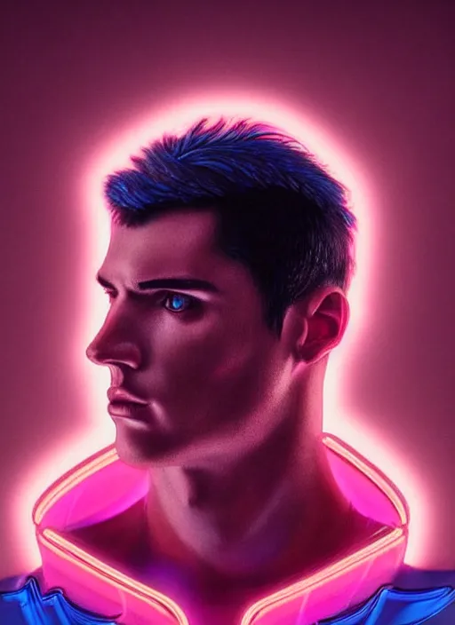 Image similar to a highly detailed long shot photo of masculin male face portrait, futurism, rococo cyber neon lighting, detailed futuristic fibonacci jewelry, profile posing, hyper photorealistic, crispy quality, digital photography, trending in pinterest, cinematic, 4 k ultra hd, art by pascal blanche, art by greg rutkowski, art by artgerm,