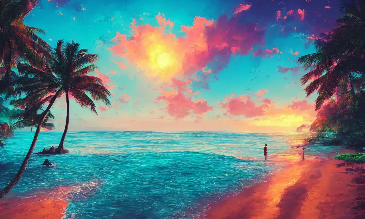 Image similar to paradise beach by alena aenami artworks in 4 k