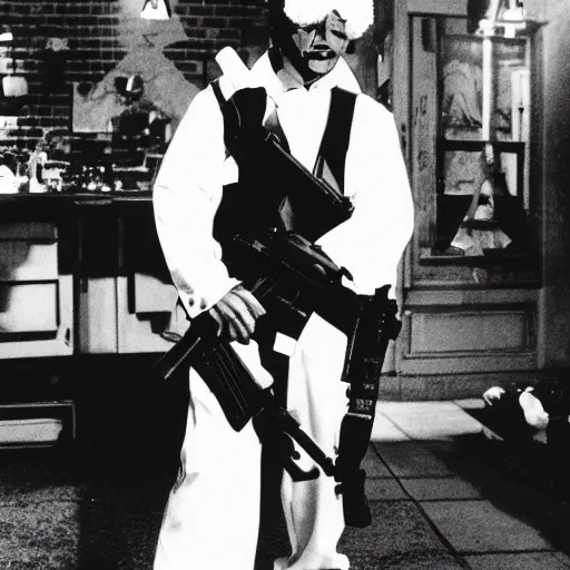 Prompt: ronald macdonald as scarface with ak - 4 7