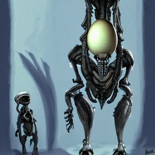 Image similar to xenomorph standing next to a xenomorph egg, concept art by pixar