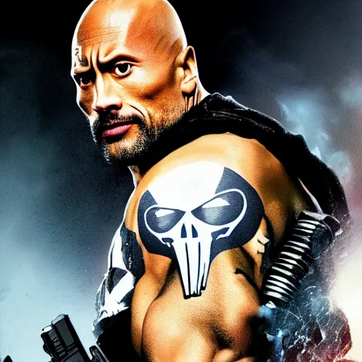 Image similar to Dwayne Johnson in the punisher digital art 4k detailed super realistic