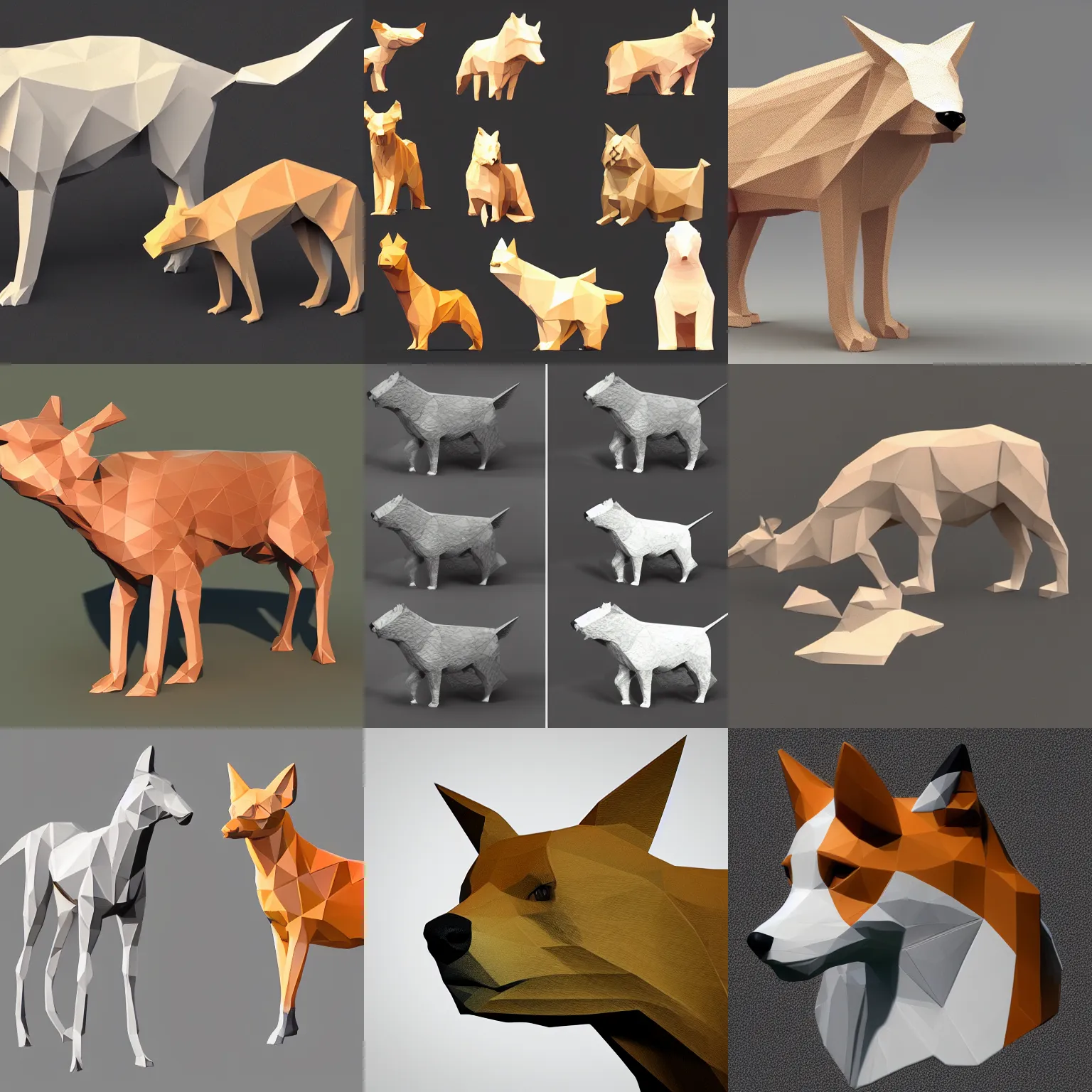 Prompt: 3D Render of low poly epoxy animals