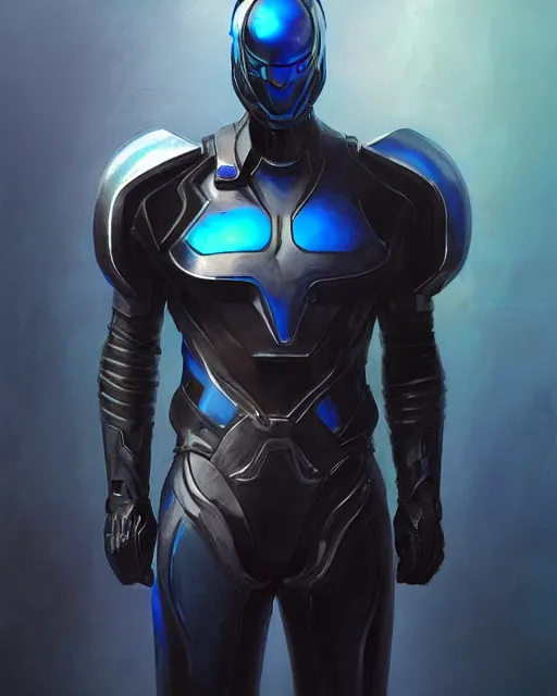 Image similar to character art of iridescent sinewy smooth muscular male sleek glossy bluish black pearlescent scifi armor with smooth black featureless helmet, by greg rutkowski, mark brookes, jim burns, tom bagshaw, magali villeneuve, eve ventrue, trending on artstation