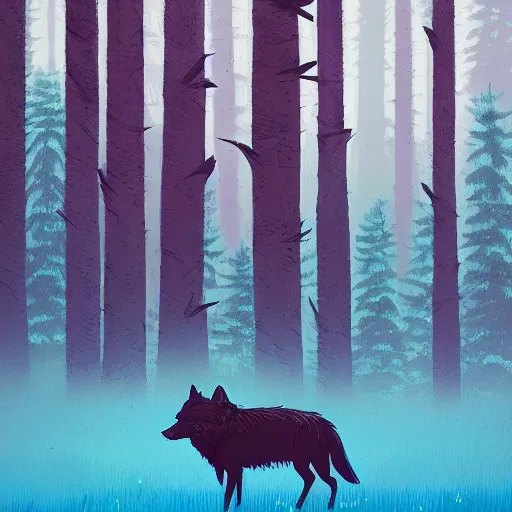 Image similar to a pacific northwest native american wolf standing in a cedar forest, by anton fadeev and simon stalenhag, trending on art station