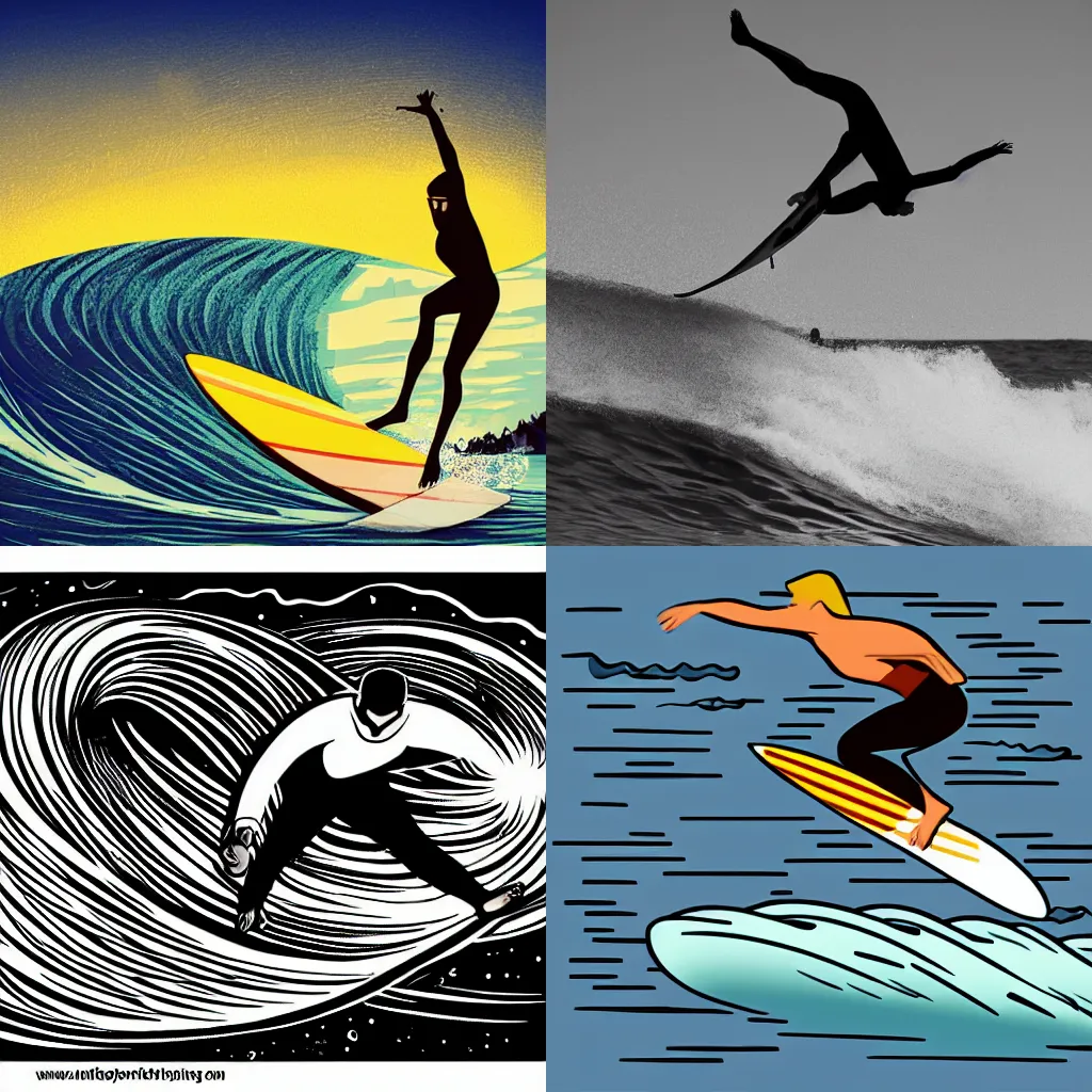 Prompt: intricate illustration of a surfer balancing over spinning wave