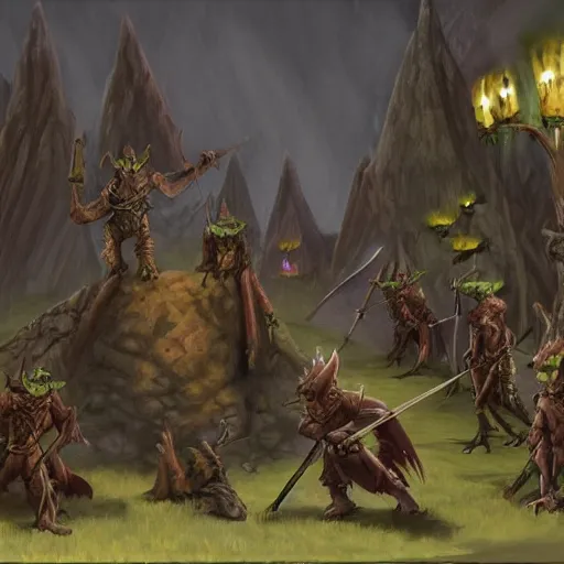 Image similar to goblin encampment, d & d, fantasy, concept art, long shot