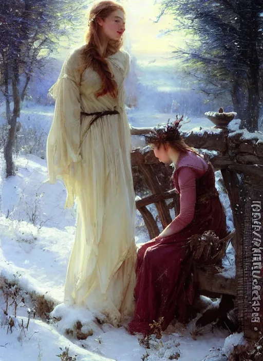 Image similar to the witch of frost by daniel ridgway knight and vladimir volegov and alexander averin and delphin enjolras and daniel f. gerhartz