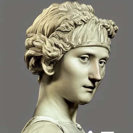 Prompt: a 3 d neon ring on the head of a renaissance statue