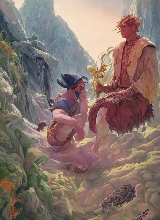 Prompt: a portrait of a male character, exposed volmer!!!!! and nasal concha, in a scenic environment by Ross Tran and by Jesper Ejsing and by Mikalojus Konstantinas Ciurlionis