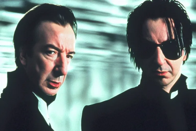 Image similar to film still of Alan Rickman as Neo in The Matrix 1999