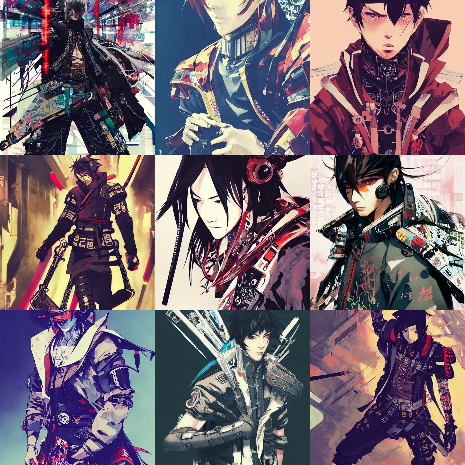 Prompt: cyberpunk samurai, wearing streetwear, by shigenori soejima, greg rutkowski, jesper ejsing, katsuhiro otomo, krenz cushart, rossdraws, alphonse mucha, rule of thirds, seductive look, beautiful