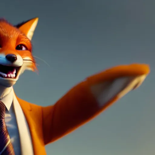 Prompt: weta disney pixar movie still macro close photo of smiling anthropomorphic fox wearing a suit : : by weta, greg rutkowski, wlop, ilya kuvshinov, rossdraws, artgerm, octane render, iridescent, bright morning, anime, liosh, mucha : :