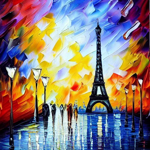 Prompt: palette knife oil painting of paris in outer space