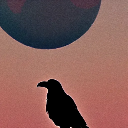 Image similar to a raven in front of a red moon