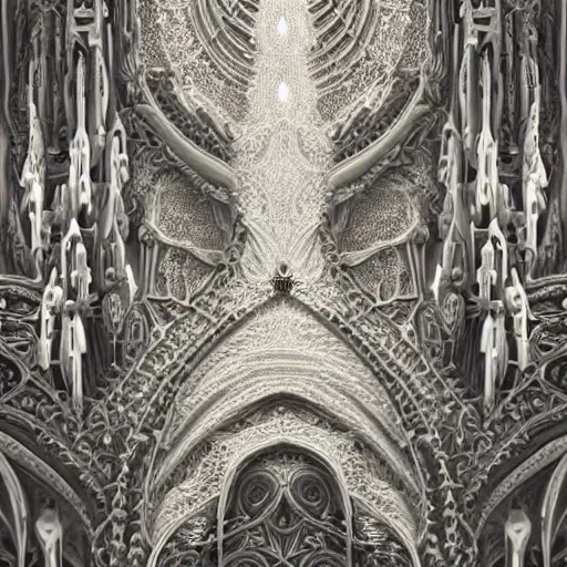 Image similar to beautiful hyperrealistic 3 d render of a delicate ivory sculpture of an ornate detailed cathedral populated by mandelbrot fractals by android jones, micro detail, unreal engine, dramatic lighting, psychedelic, octane renderer, catholicpunk, glowing, white color scheme, photorealistic, physically based rendering, angelic, hyper detailed, colorful, carved soap, trending on cgsociety