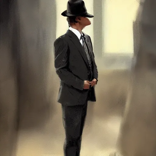 Image similar to a beagle wearing a business suit and fedora, greg rutkowski