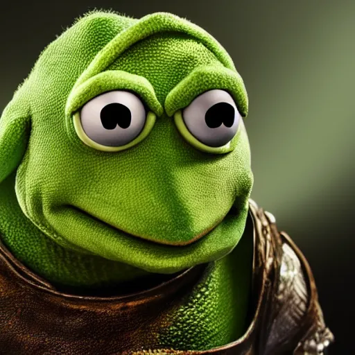Prompt: hyperrealist highly detailed English medieval portrait of Kermit the Frog as Geralt of Rivia, concept art pascal blanche dramatic studio lighting 8k wide angle shallow depth of field